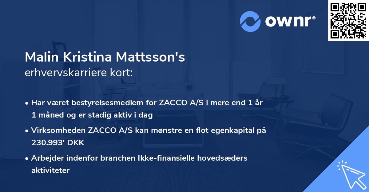 Malin Kristina Mattsson's erhvervskarriere kort