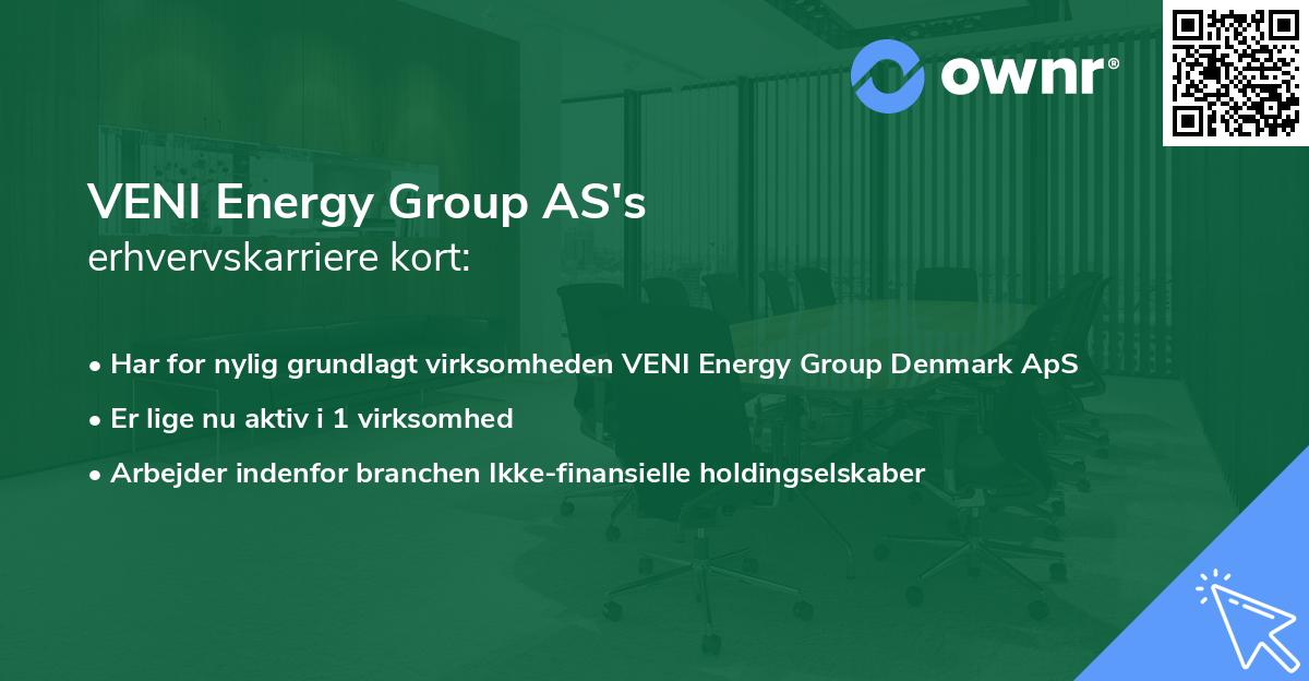 VENI Energy Group AS's erhvervskarriere kort