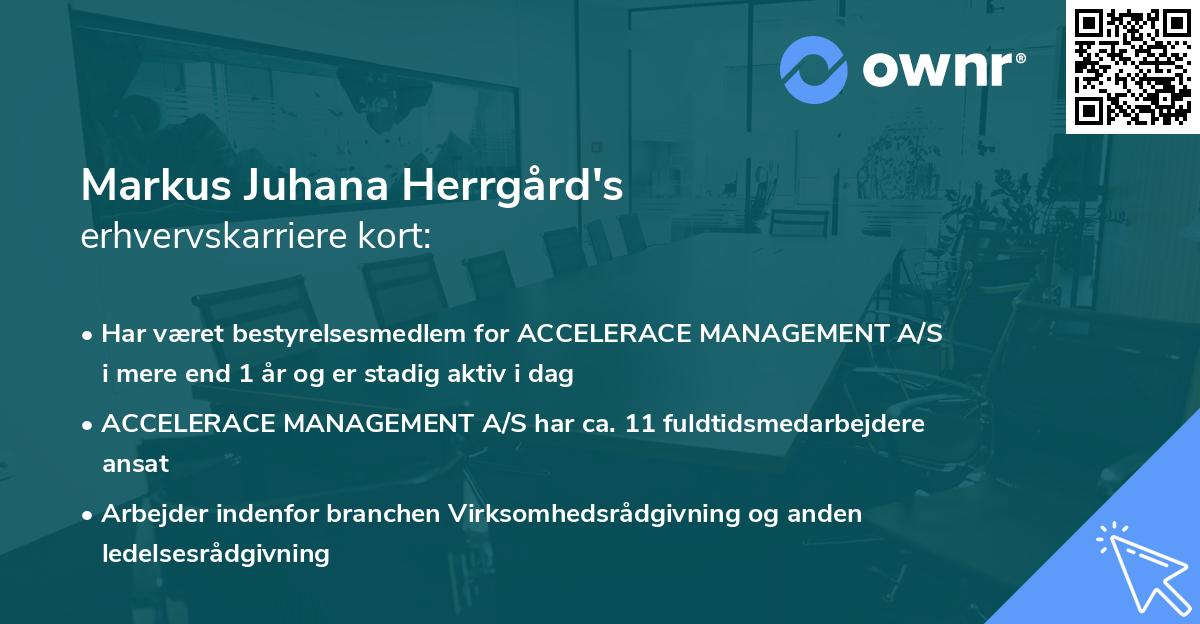 Markus Juhana Herrgård's erhvervskarriere kort