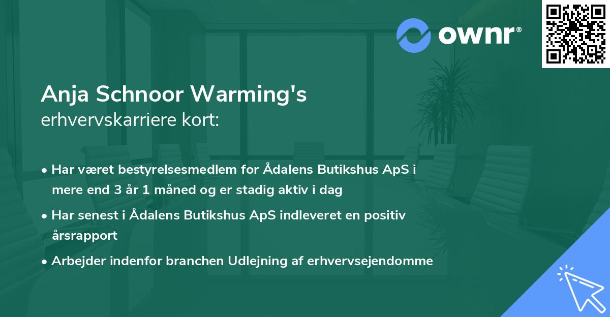 Anja Schnoor Warming's erhvervskarriere kort