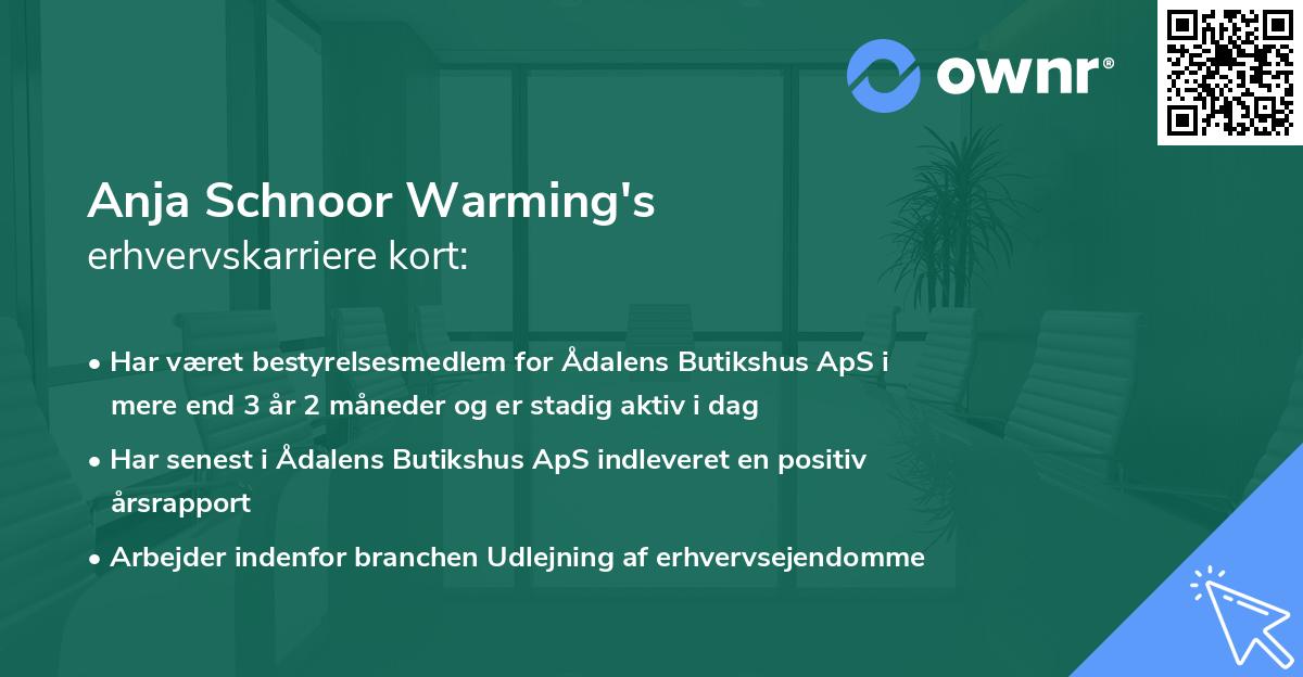 Anja Schnoor Warming's erhvervskarriere kort
