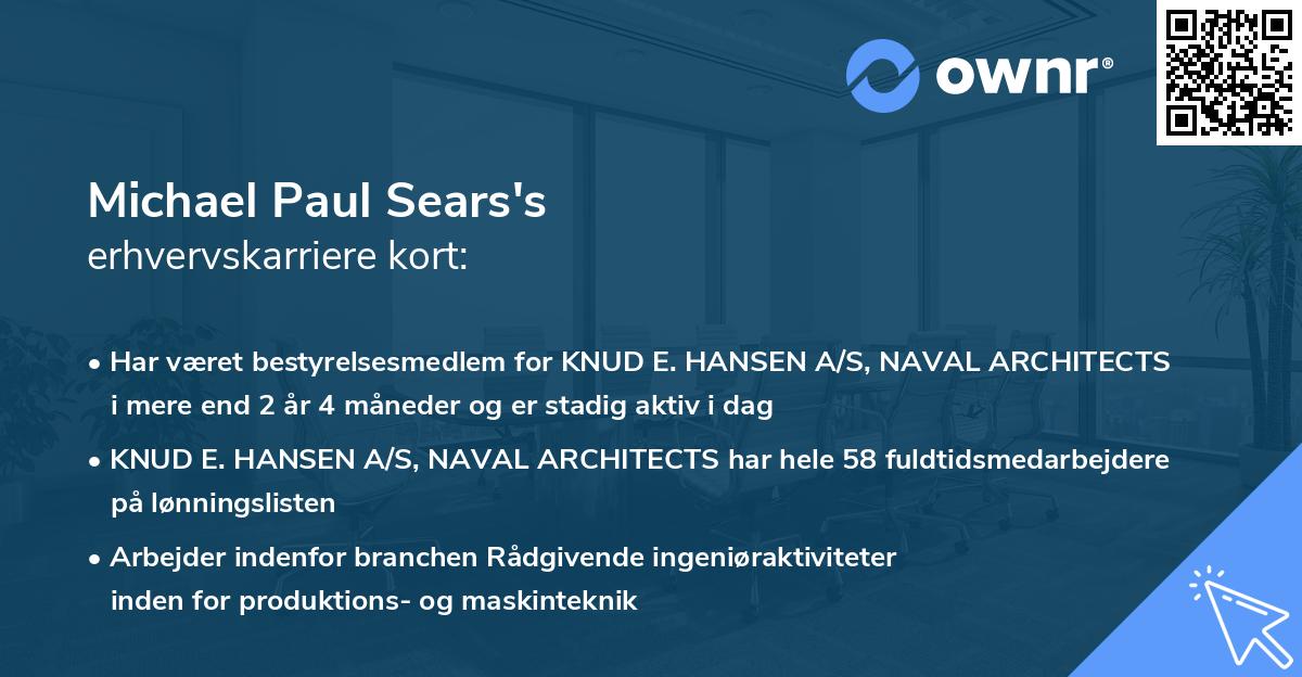Michael Paul Sears's erhvervskarriere kort