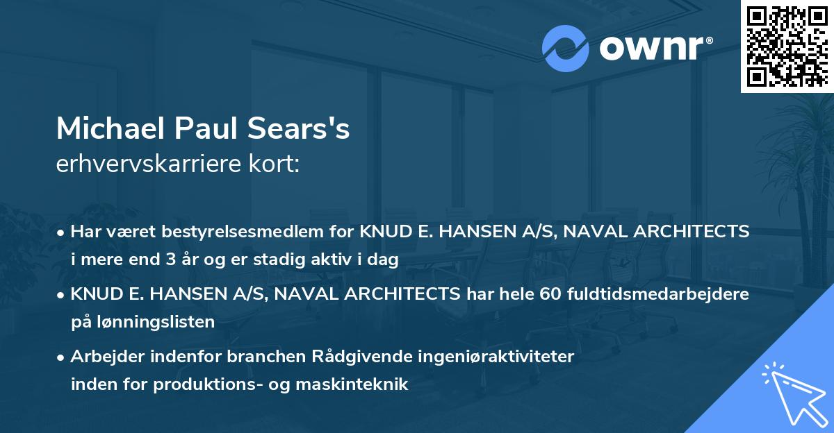Michael Paul Sears's erhvervskarriere kort