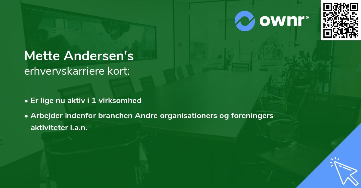 Mette Andersen's erhvervskarriere kort