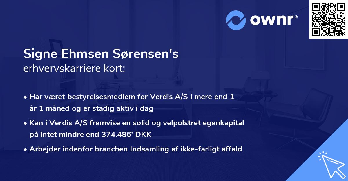 Signe Ehmsen Sørensen's erhvervskarriere kort