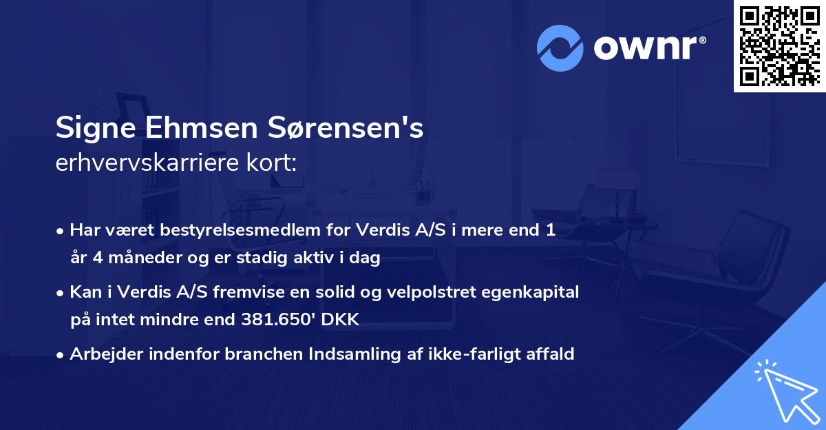 Signe Ehmsen Sørensen's erhvervskarriere kort
