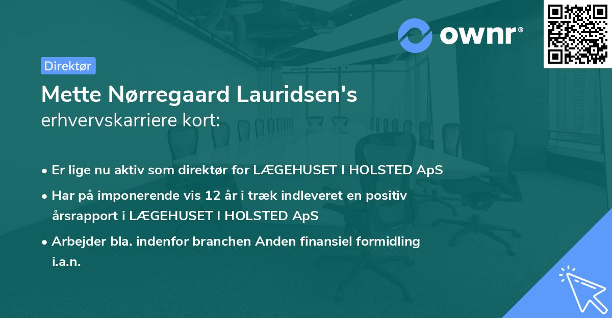 Mette Nørregaard Lauridsen's erhvervskarriere kort