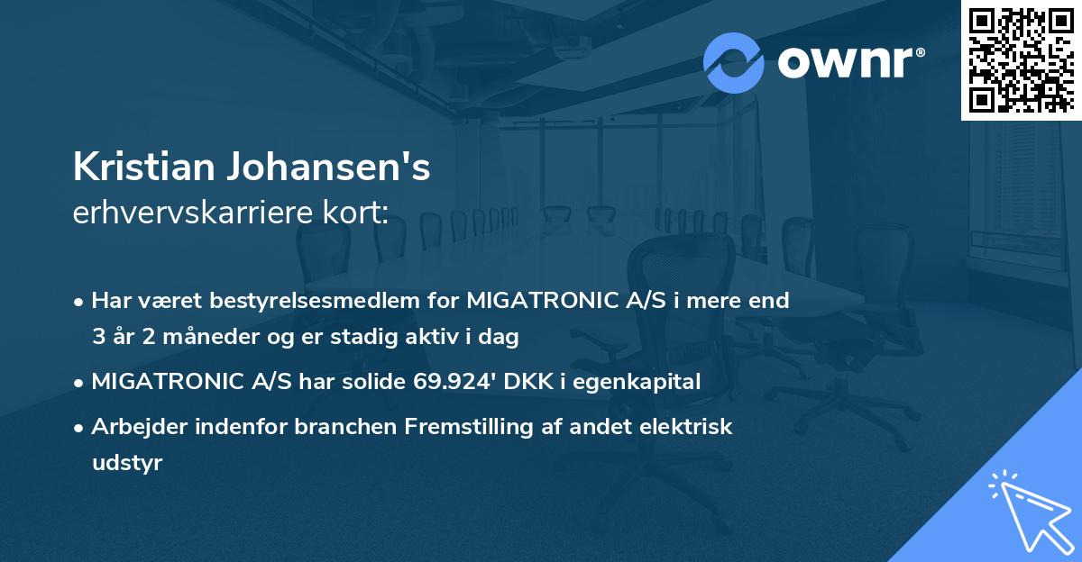 Kristian Johansen's erhvervskarriere kort