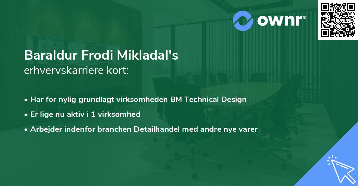 Baraldur Frodi Mikladal's erhvervskarriere kort