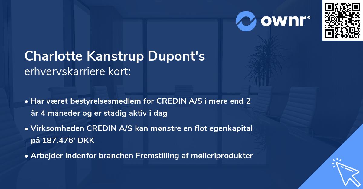 Charlotte Kanstrup Dupont's erhvervskarriere kort