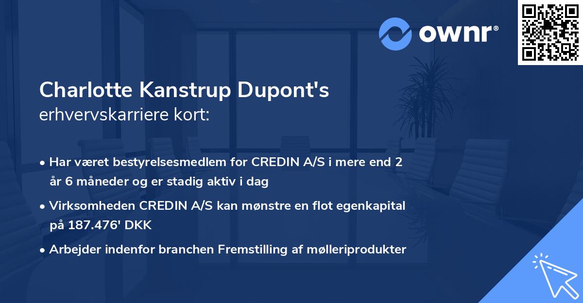 Charlotte Kanstrup Dupont's erhvervskarriere kort