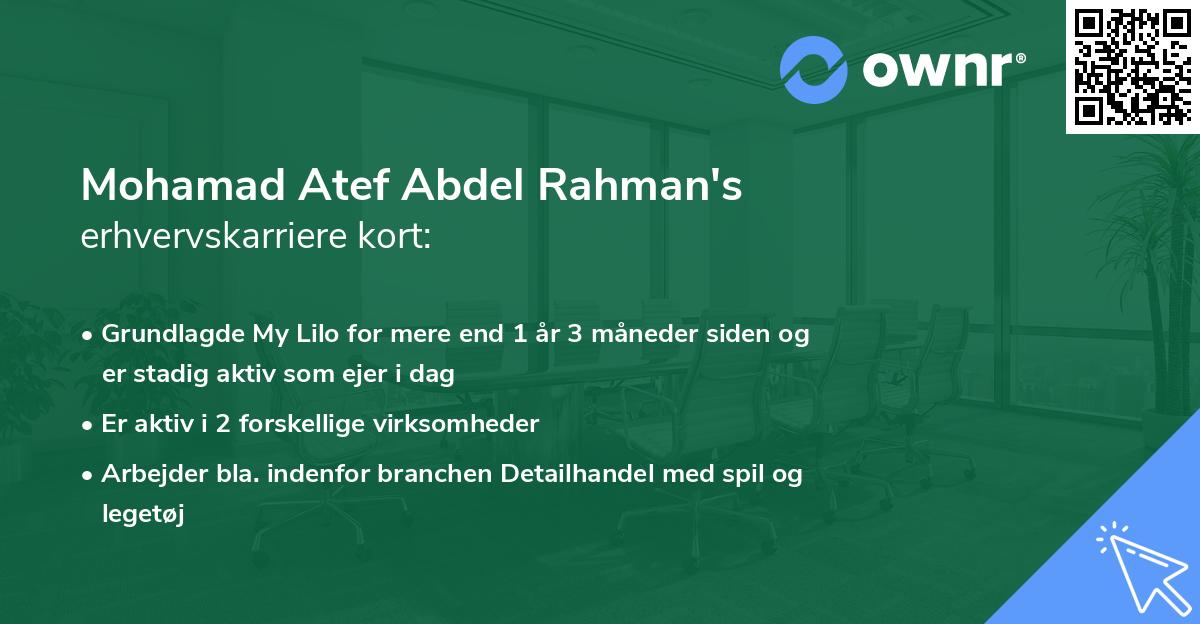 Mohamad Atef Abdel Rahman's erhvervskarriere kort