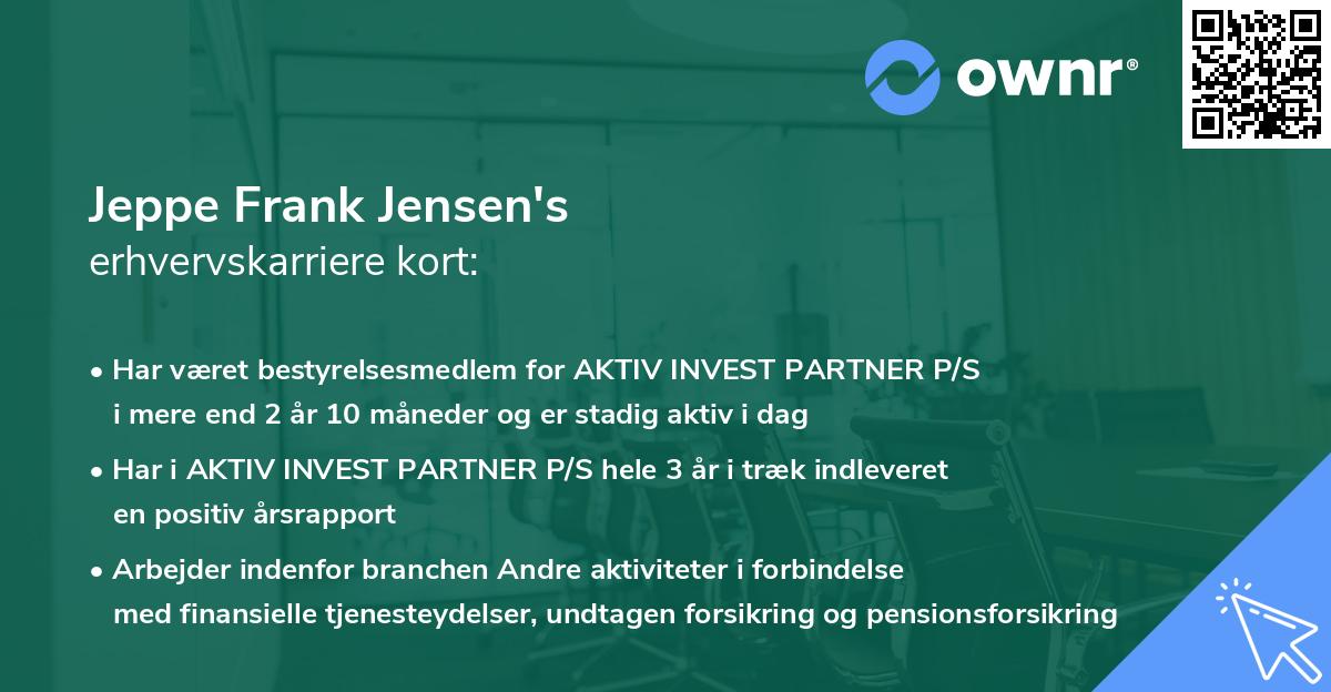 Jeppe Frank Jensen's erhvervskarriere kort