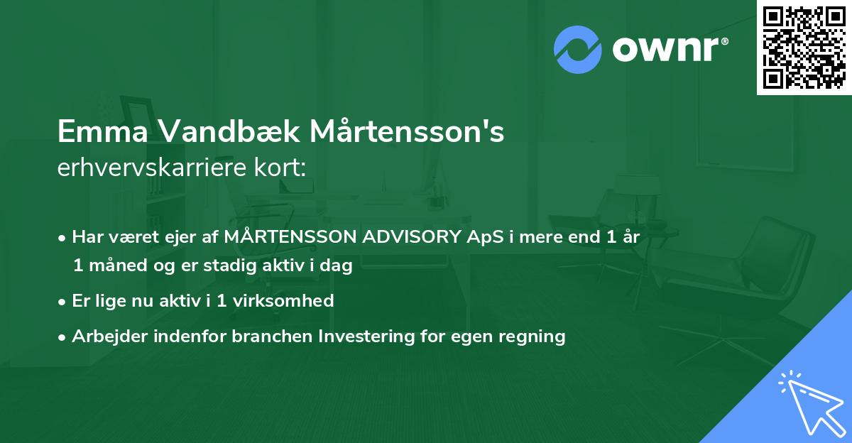 Emma Vandbæk Mårtensson's erhvervskarriere kort
