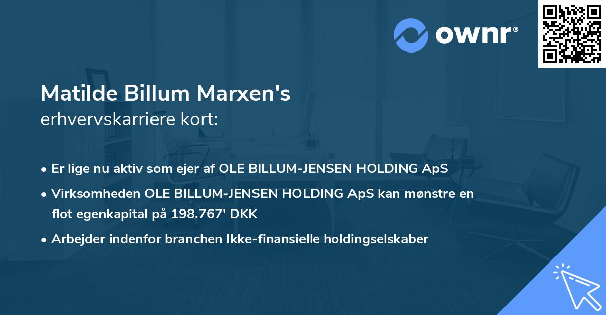 Matilde Billum Marxen's erhvervskarriere kort