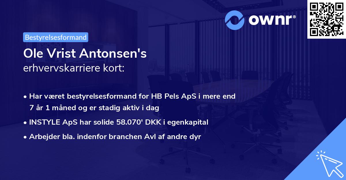 Ole Vrist Antonsen's erhvervskarriere kort