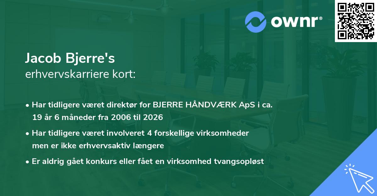 Jacob Bjerre's erhvervskarriere kort