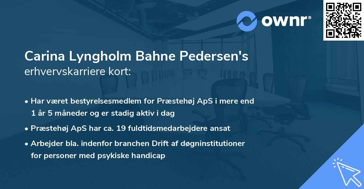 Carina Lyngholm Bahne Pedersen's erhvervskarriere kort