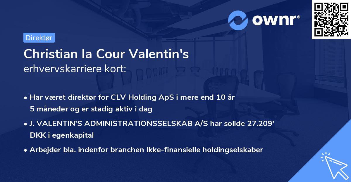 Christian la Cour Valentin's erhvervskarriere kort