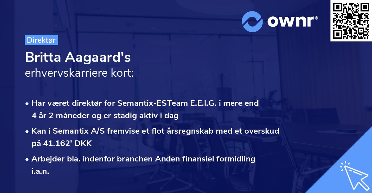 Britta Aagaard's erhvervskarriere kort