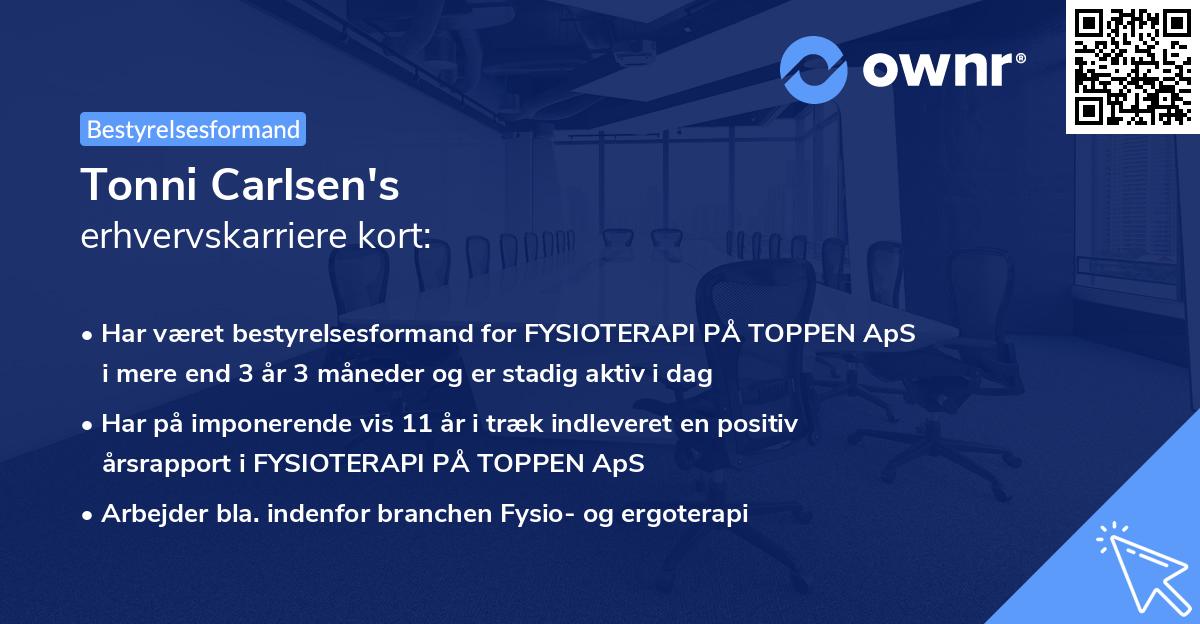 Tonni Carlsen's erhvervskarriere kort