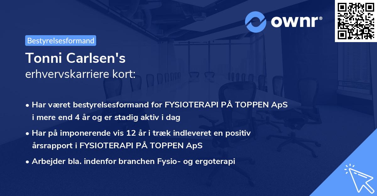Tonni Carlsen's erhvervskarriere kort