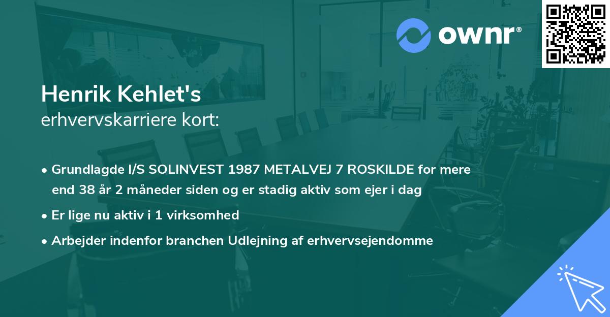 Henrik Kehlet's erhvervskarriere kort