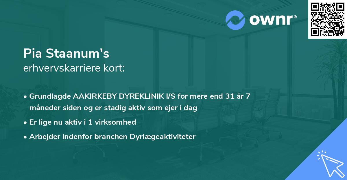 Pia Staanum's erhvervskarriere kort