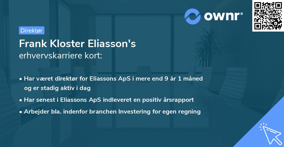 Frank Kloster Eliasson's erhvervskarriere kort