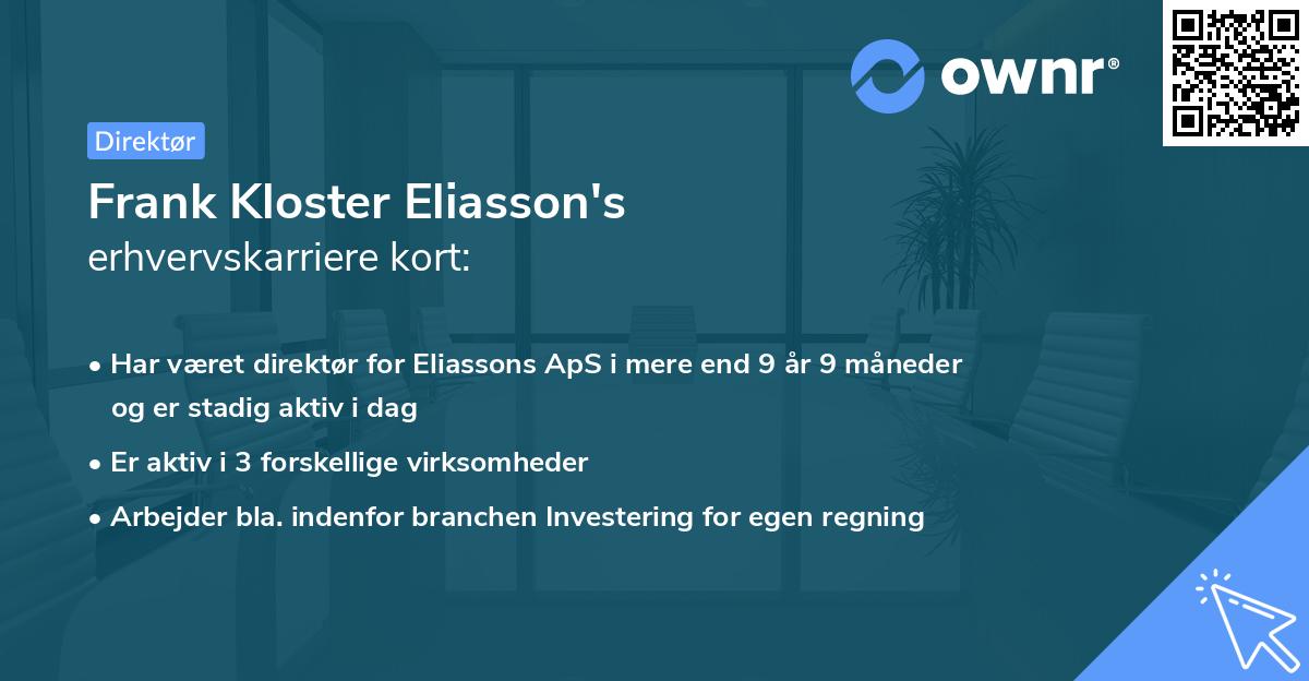 Frank Kloster Eliasson's erhvervskarriere kort