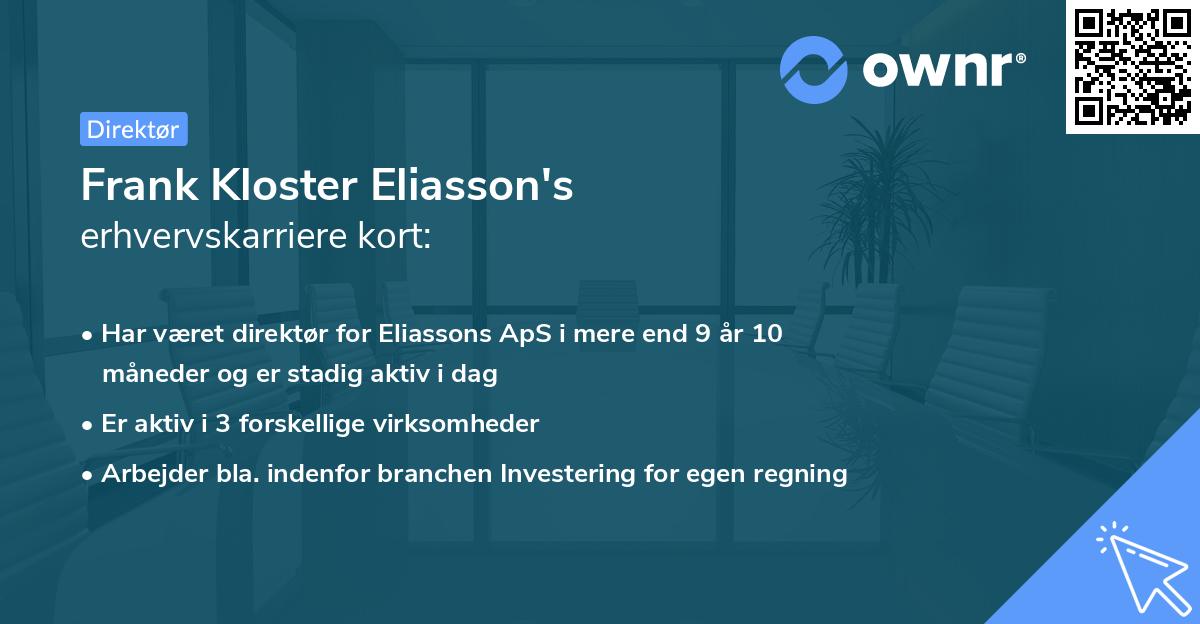 Frank Kloster Eliasson's erhvervskarriere kort