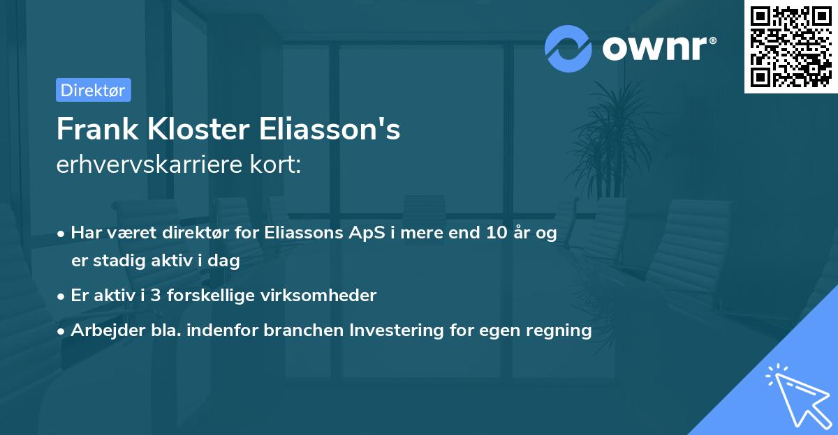 Frank Kloster Eliasson's erhvervskarriere kort