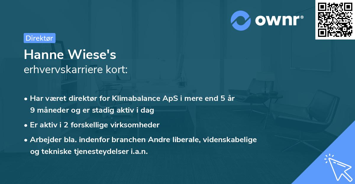 Hanne Wiese's erhvervskarriere kort
