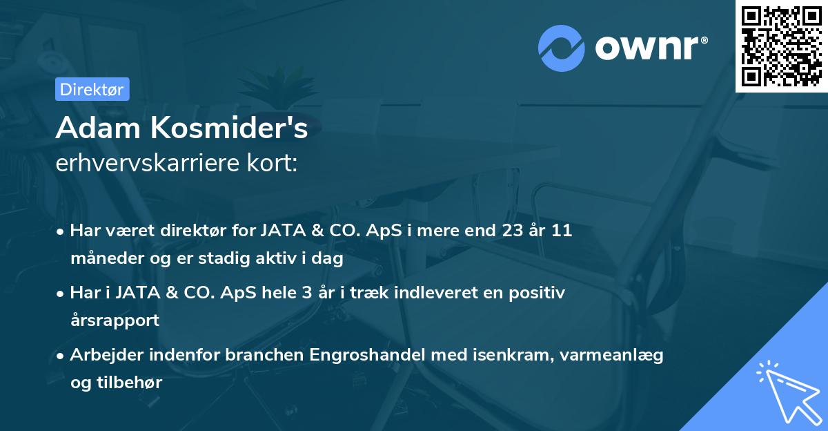 Adam Kosmider's erhvervskarriere kort