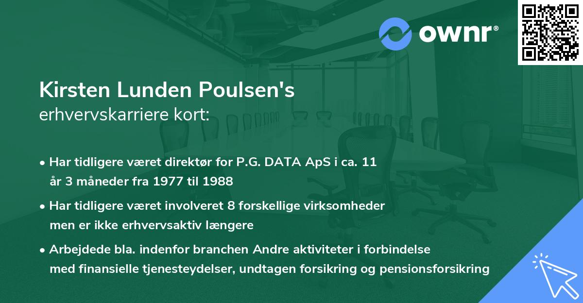Kirsten Lunden Poulsen's erhvervskarriere kort