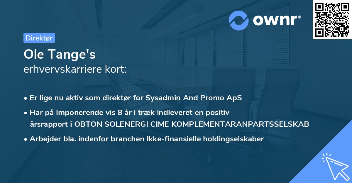 Ole Tange's erhvervskarriere kort