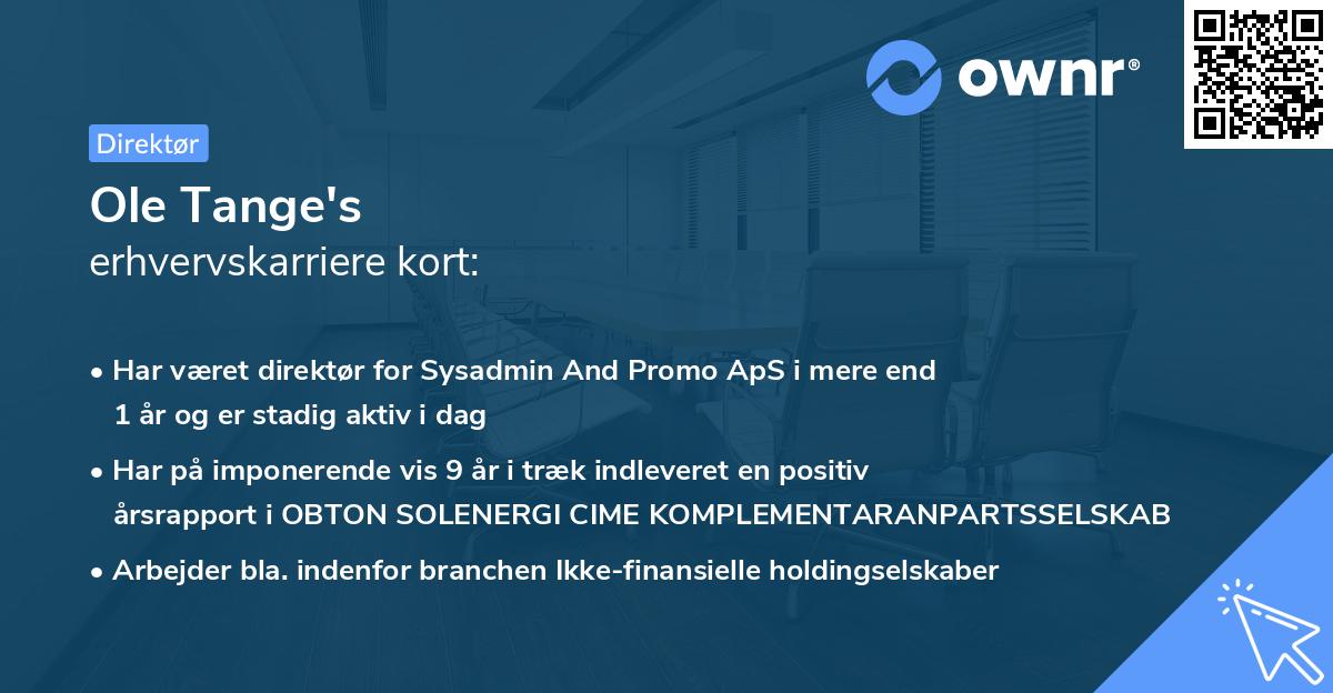 Ole Tange's erhvervskarriere kort