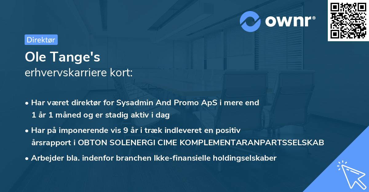 Ole Tange's erhvervskarriere kort