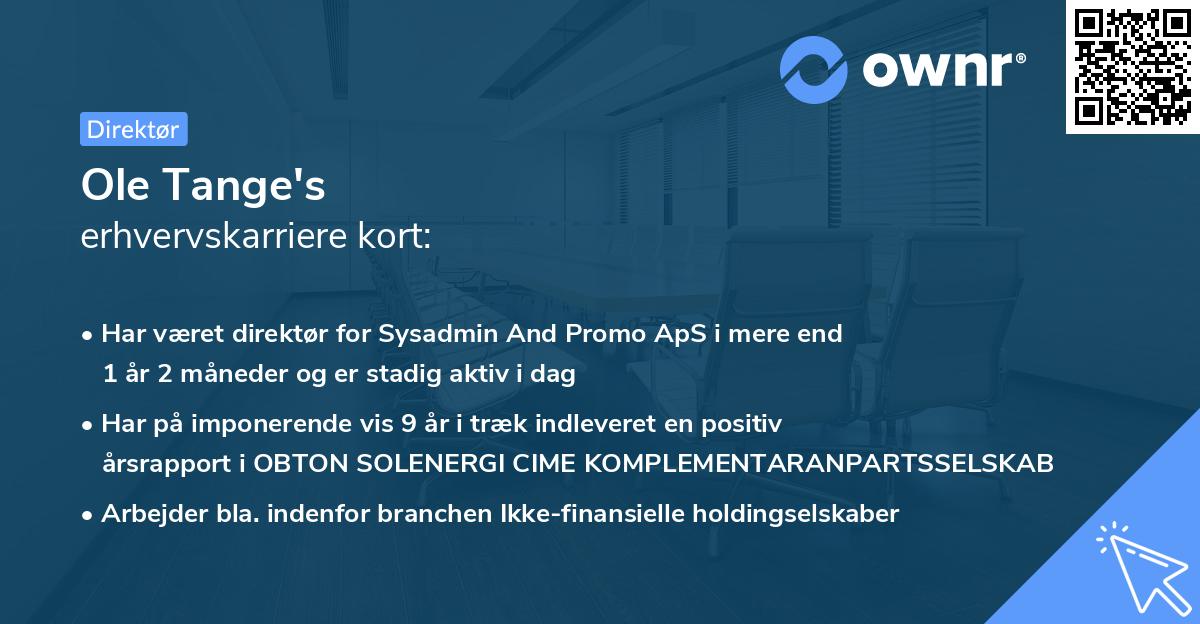 Ole Tange's erhvervskarriere kort