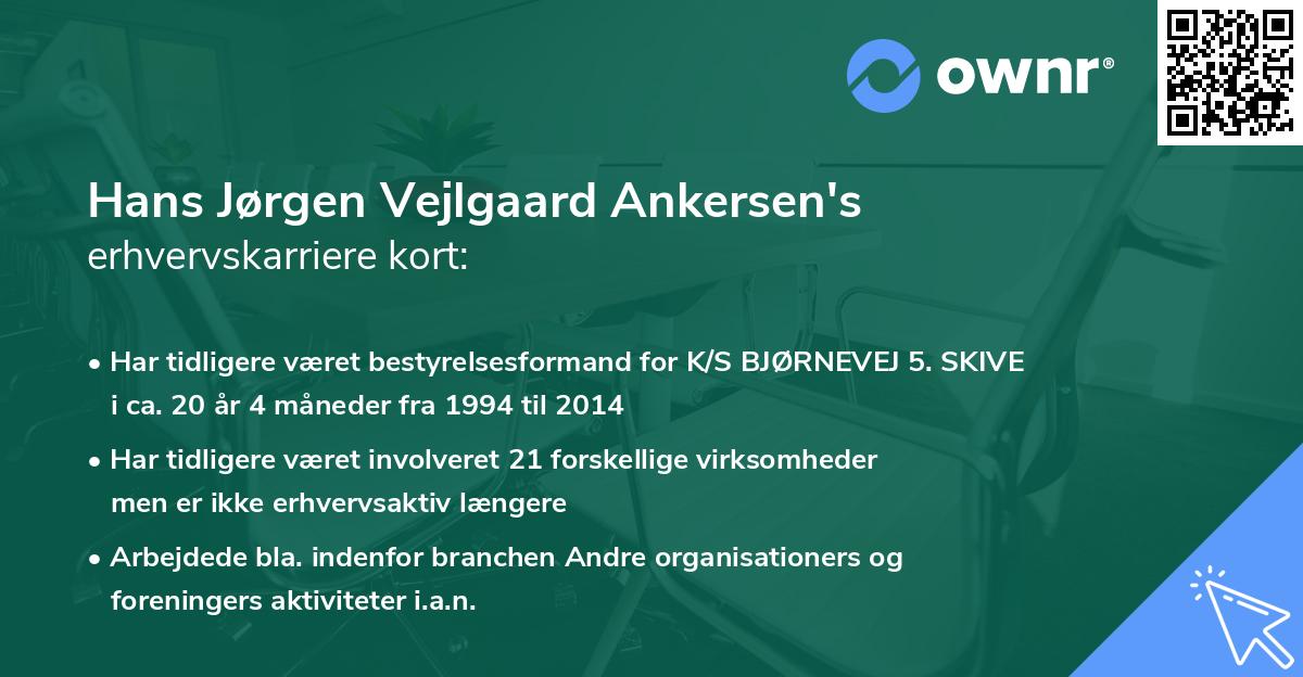 Hans Jørgen Vejlgaard Ankersen's erhvervskarriere kort