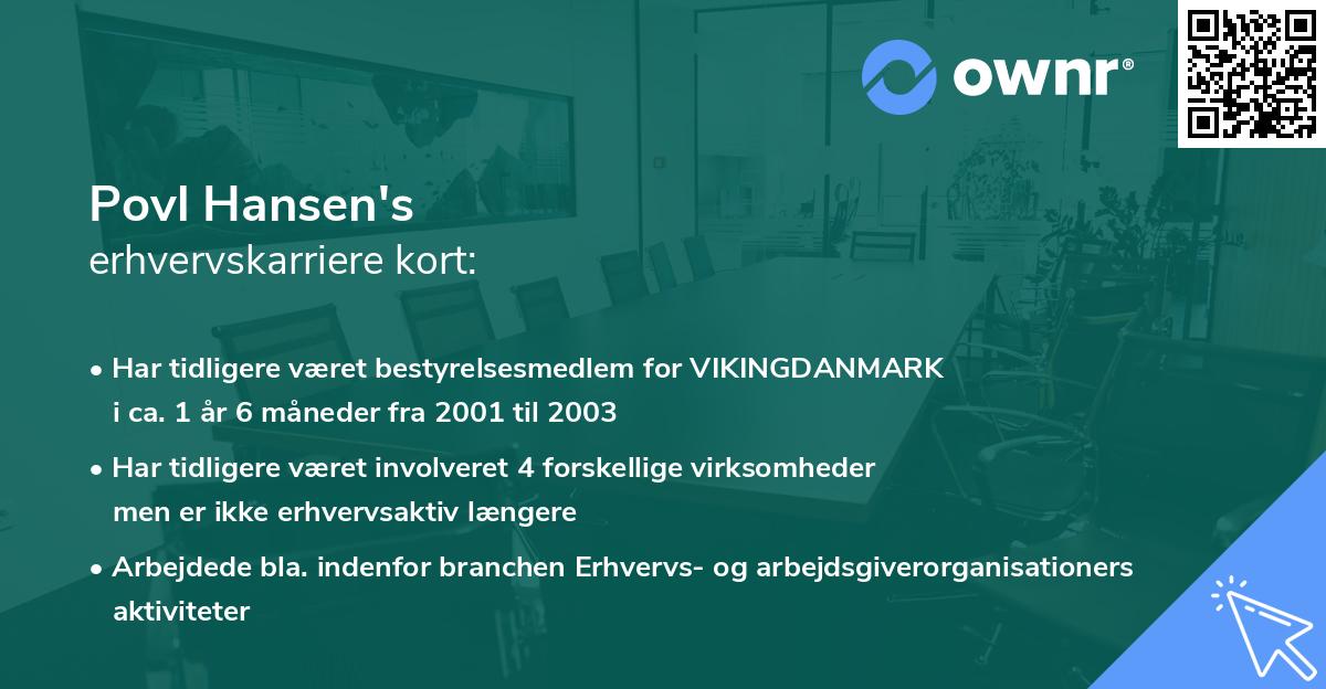 Povl Hansen's erhvervskarriere kort