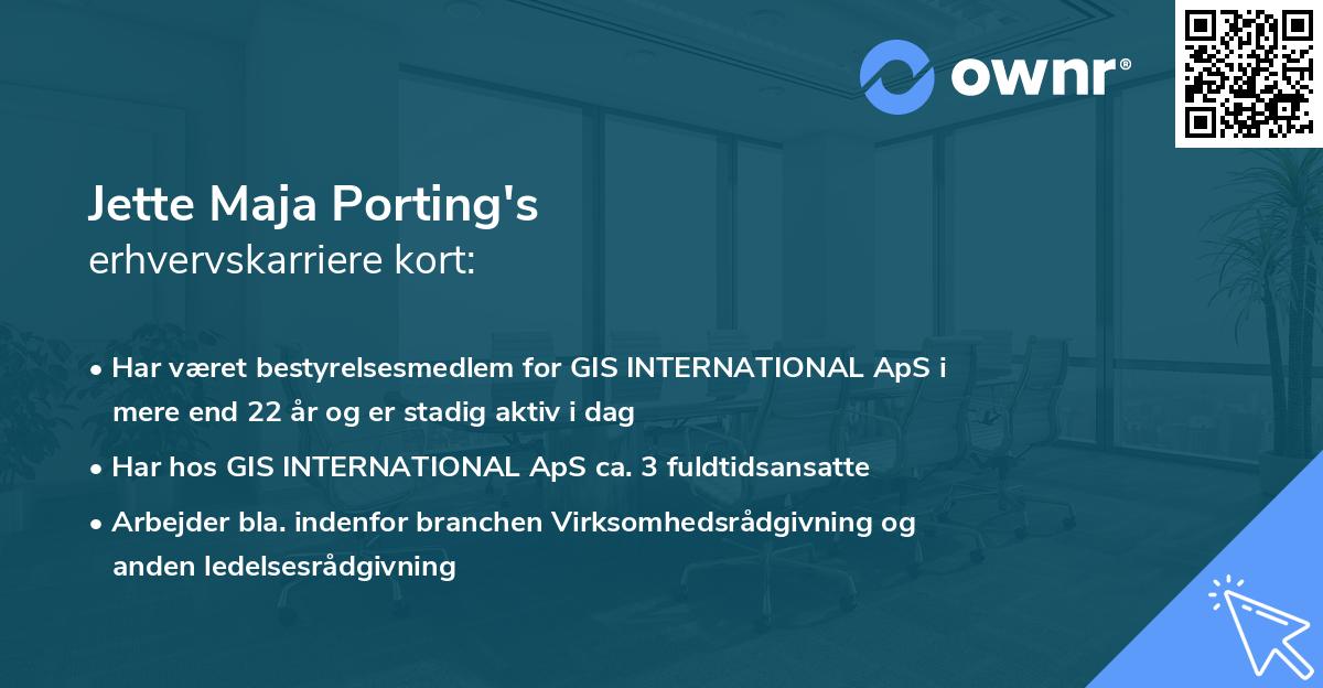 Jette Maja Porting's erhvervskarriere kort