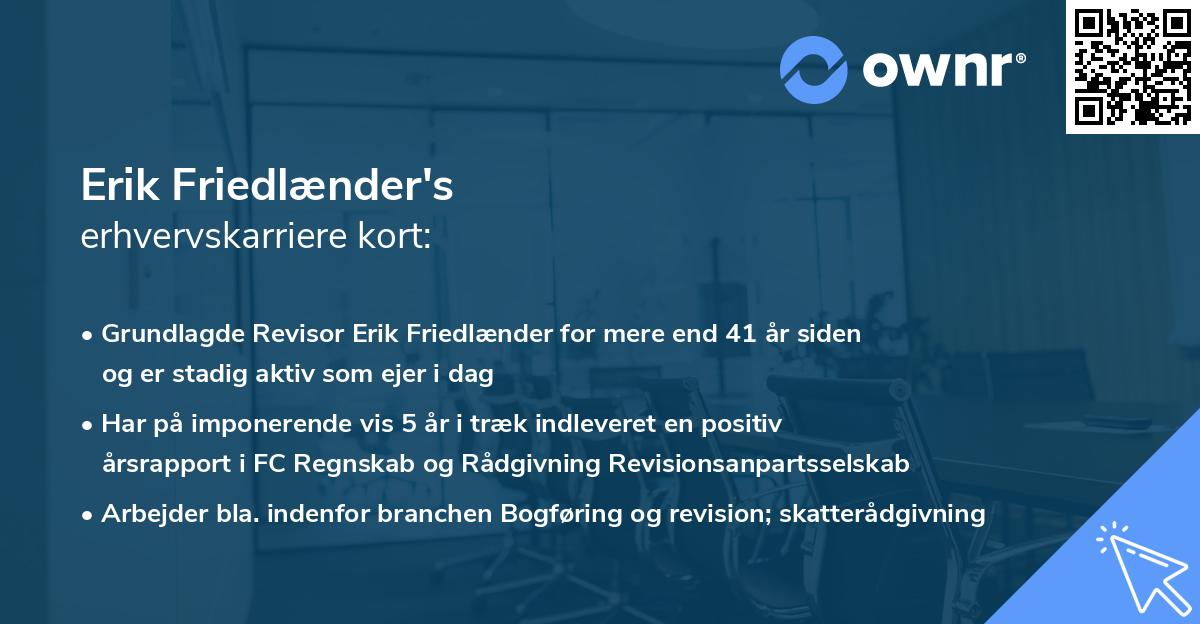 Erik Friedlænder's erhvervskarriere kort