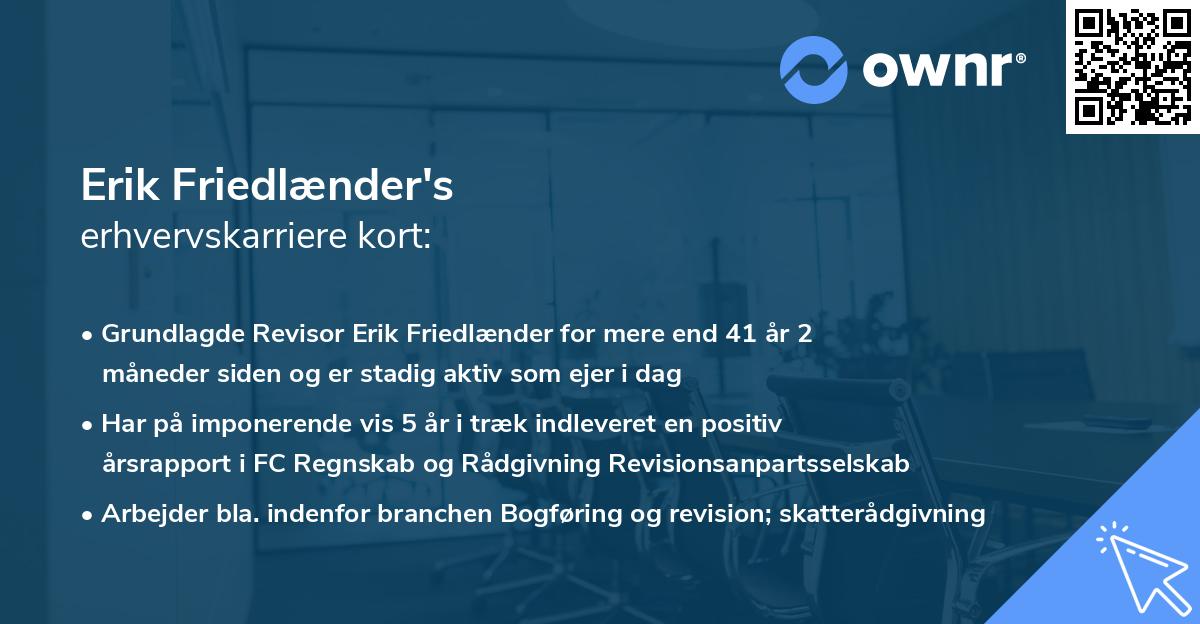 Erik Friedlænder's erhvervskarriere kort