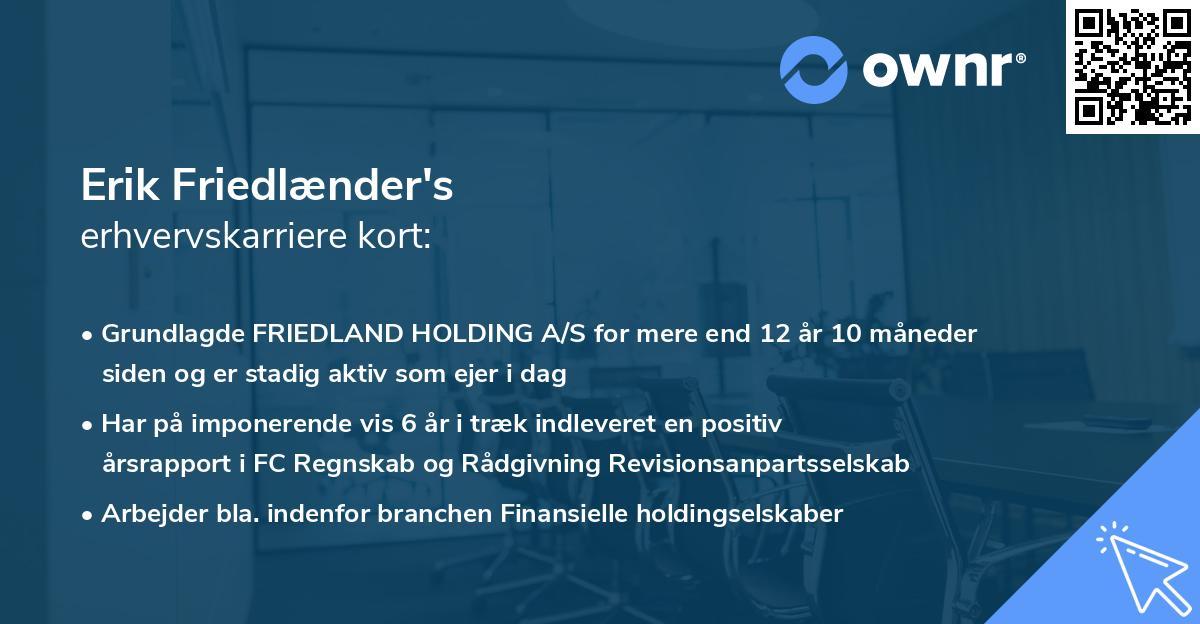 Erik Friedlænder's erhvervskarriere kort