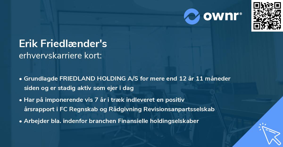 Erik Friedlænder's erhvervskarriere kort
