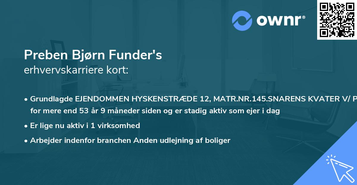 Preben Bjørn Funder's erhvervskarriere kort