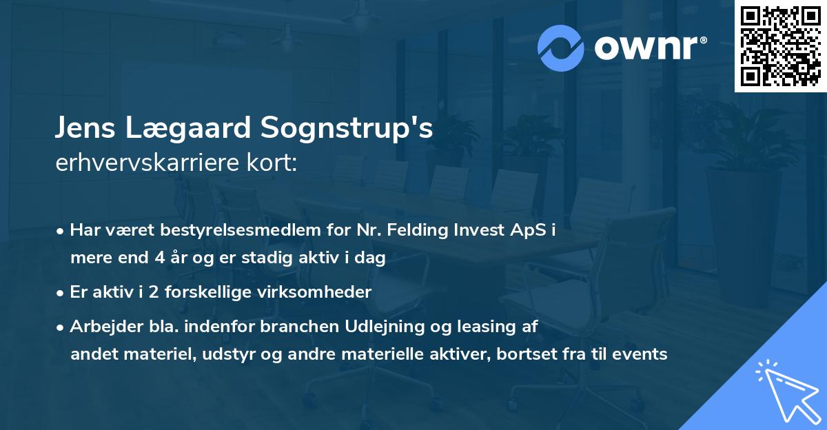 Jens Lægaard Sognstrup's erhvervskarriere kort
