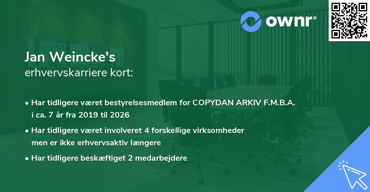 Jan Weincke's erhvervskarriere kort