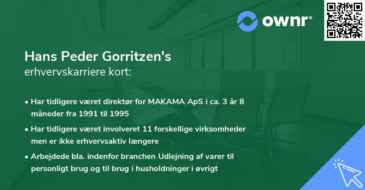 Hans Peder Gorritzen's erhvervskarriere kort